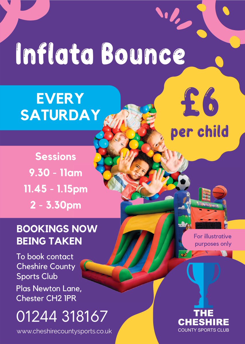 CheshireThe's tweet image. Have you booked for this Saturday yet for Inflata Bounce ?

Give us a call on 01244 318167 to book onto any of the 3 sessions.
#bouncycastletime #inflatables #inflatablefun