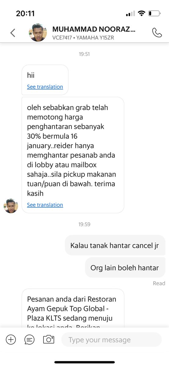 ElleDarcy's tweet photo. Salam @GrabMY Masalah dalaman tolong settle jangan libatkan customer. Nanti pun perhaps boleh suruh rider masuk kelas customer service ke apa ke jangan hanat sangat https://t.co/rWzwPA2PmF