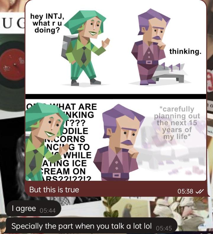 phienruple's tweet photo. @tanyakanrl Honest review dariku yg punya temen foreign INTJ:
- sarcastic
- if they agree, they do it on purpose (a.k.a. want us to stfu lmao)
- dry texter, but not a convokiller
- fun to tease lol
- hard to know what exactly they think
- a good companion

Overall, 9/10 (sometimes 4/10 ☺️🖕🏻) https://t.co/JxJGWDIMBp