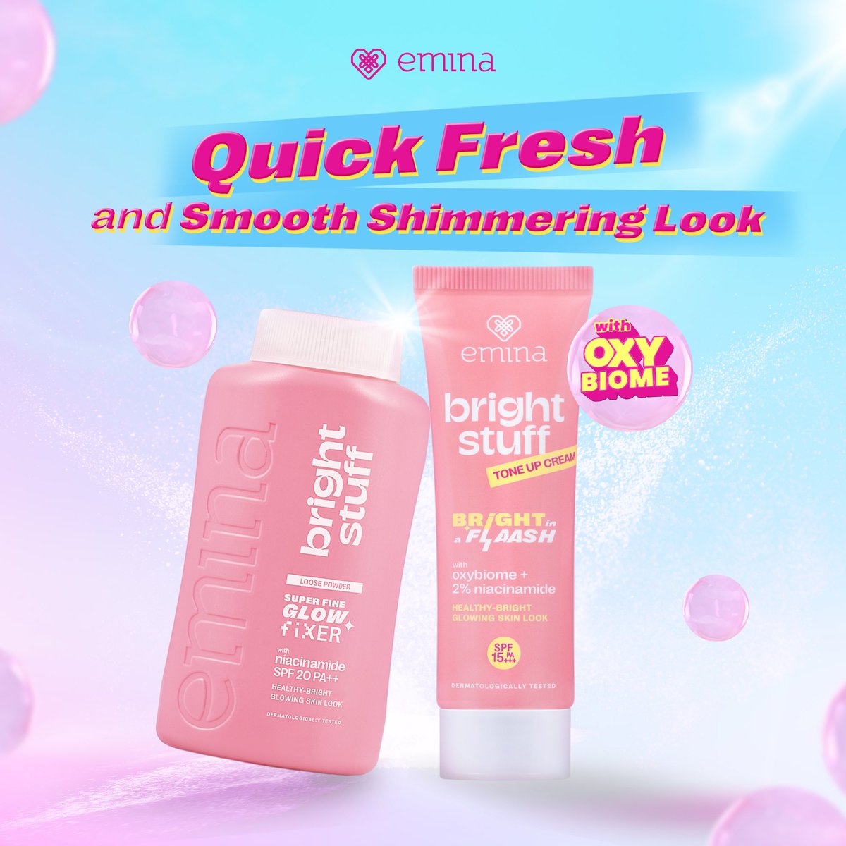 eminacosmetics's tweet photo. The best duo for a quick fresh &amp; smooth shimmering look🙇🏻‍♀️

Duo ini mampu mencerahkan kulit sekaligus menjaga kesehatan kulit kamu loh bestie🤩

Siapa yang penasaran buat cobain nih bestie?👀

#StillYourBestie
#BrightStuff 
#EminAuteentic https://t.co/251SteOopK