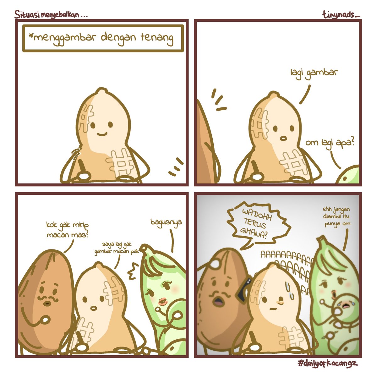Situasi paling nyebelin tuh pas enak-enak gambar, tiba-tiba dateng bocil dan dikerumuni orang-orang lainnya. Mana gak pergi-pergi 😭😭 pernah begini juga nggak?

#dailyofkacangz