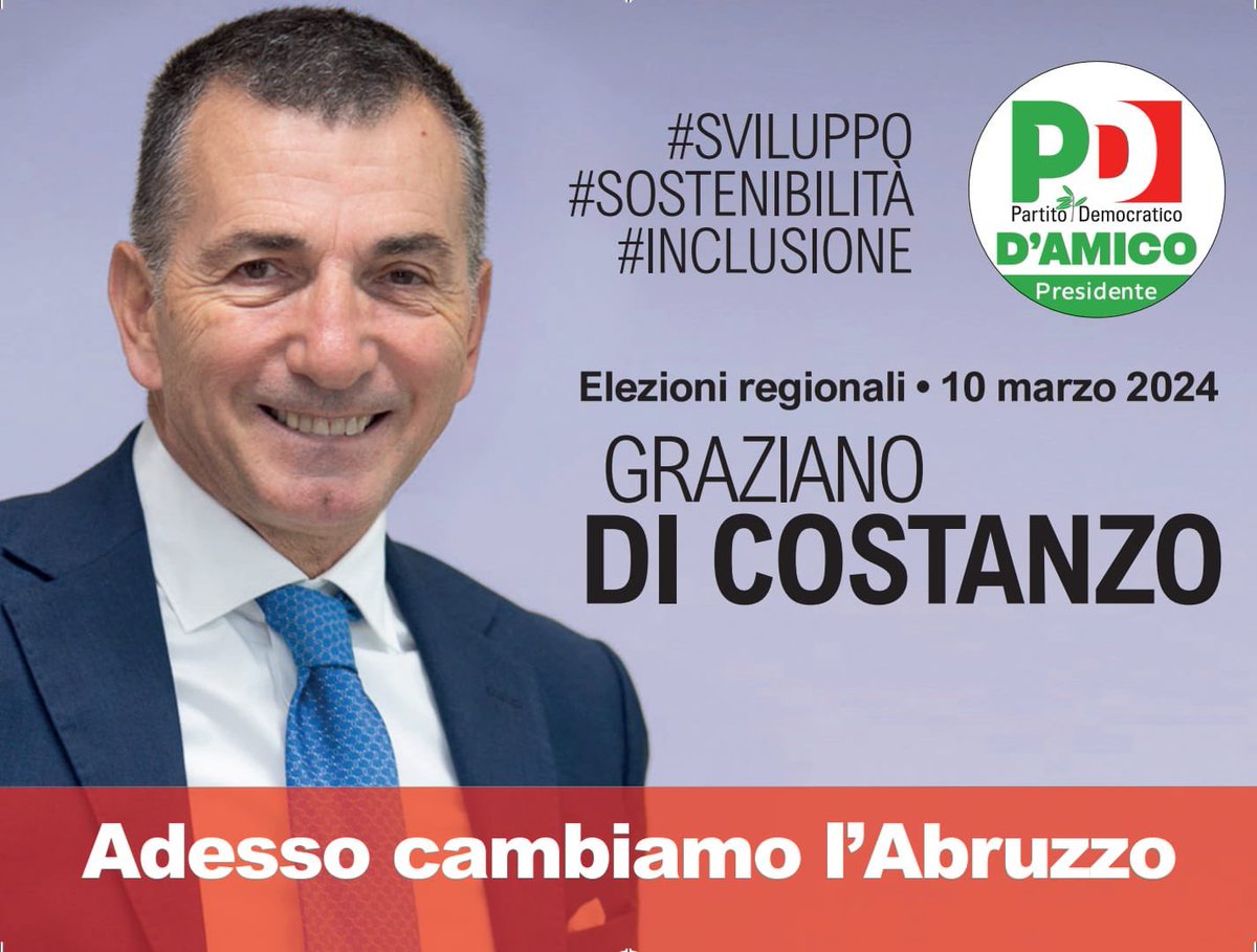 PDdivittorio's tweet photo. Competenza e novità.  
Il circolo del @pdnetwork di Pescara Portanuova “G. Di Vittorio", esprime grande soddisfazione per la candidatura al consiglio regionale del nostro iscritto Graziano Di Costanzo.

Il Segretario 
Stefano Alberto Brandimarte https://t.co/nGSE7U4diO