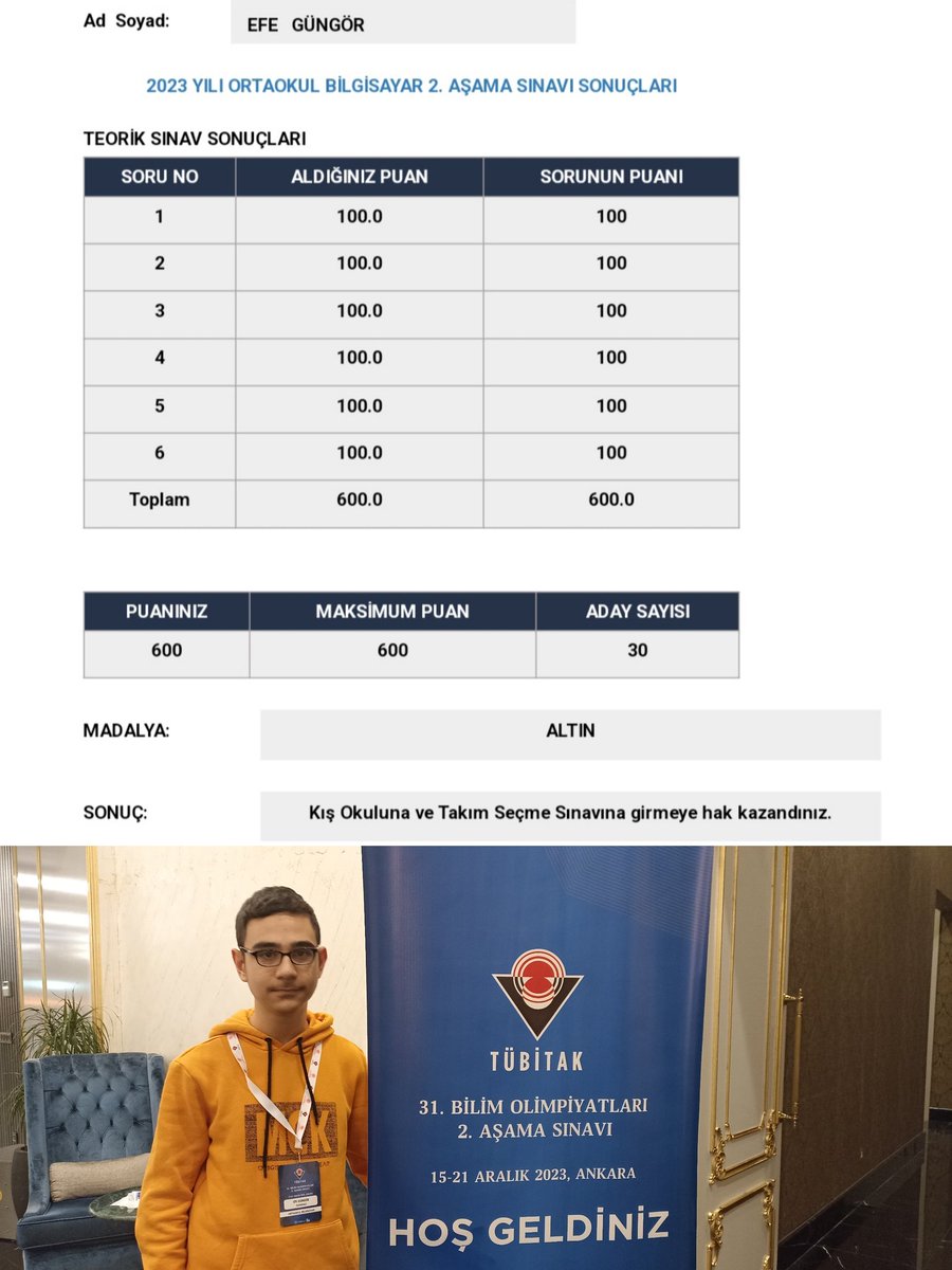 31.TÜBİTAK Bilim Olimpiyatlarında tüm soruları doğru cevaplayarak Altın Madalya almaya hak kazanan oğlumu tebrik ediyorum.Destek olan tüm öğretmenlerimize teşekkür ederiz
<a href="/TCSanayi/">Sanayi ve Teknoloji Bakanlığı</a>
<a href="/Tubitak/">TÜBİTAK</a> 
<a href="/memkocaeli/">Kocaeli Millî Eğitim Müdürlüğü</a> 
<a href="/kocaelivaliligi/">TC Kocaeli Valiliği</a> 
<a href="/EnkaATL/">ENKA Schools Kocaeli</a> 
<a href="/PendikBilsem/">Pendik Bilim ve Sanat Merkezi</a>