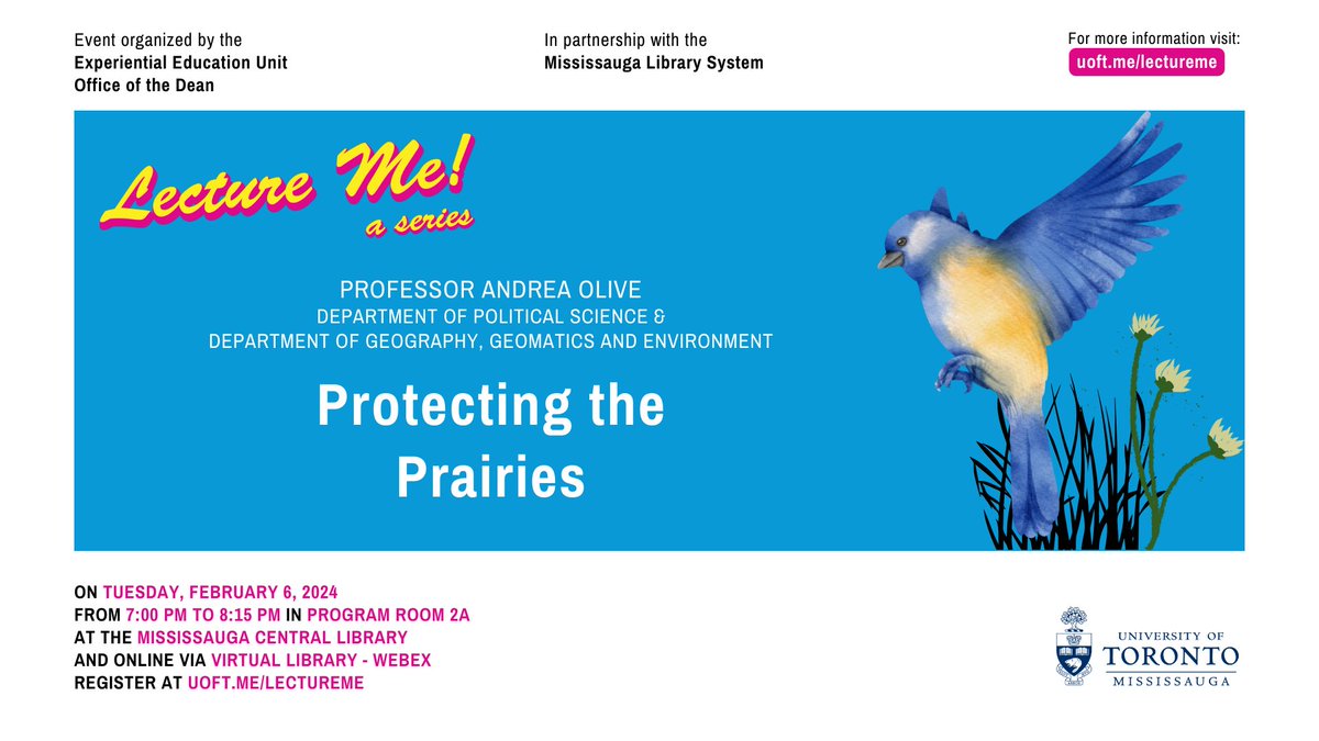 UTM EEU (@utmeeu) on Twitter photo Lecture Me! is back!
Join us for the 4th lecture of the 2023-24 Lecture Me! season on Tuesday, February 6th, at 7:00 pm.
Register now: uoft.me/lectureme
In partnership with <a href="/mississaugalib/">Mississauga Library</a>
#experiencematters #utmexperience
#peelregion #mississauga #mississuagalibrary Lecture Me! is back!
Join us for the 4th lecture of the 2023-24 Lecture Me! season on Tuesday, February 6th, at 7:00 pm.
Register now: uoft.me/lectureme
In partnership with <a href="/mississaugalib/">Mississauga Library</a>
#experiencematters #utmexperience
#peelregion #mississauga #mississuagalibrary