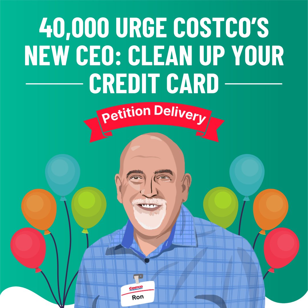 Costco’s credit card partner is dirty Citibank. Today, we’re welcoming Costco’s new CEO by delivering 40,000 petition signatures demanding that the first thing on his to-do list should be finding a cleaner credit card partner. #CostcoDropCiti