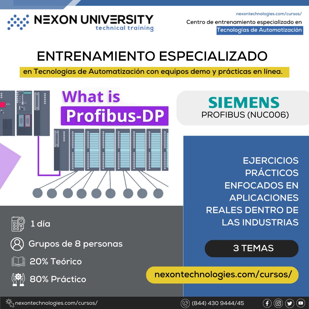 _NexonTech's tweet image. #NexonUniversity #agenda2024abierta📷📷 Conoce nuestro curso Siemens Profibus,  se abordan temas desde los fundamentos de Profibus, parametrización, configuraciones hasta el diagnóstico y solución de problemas.
Capacitación disponible para profesionales o grupos para empresas.