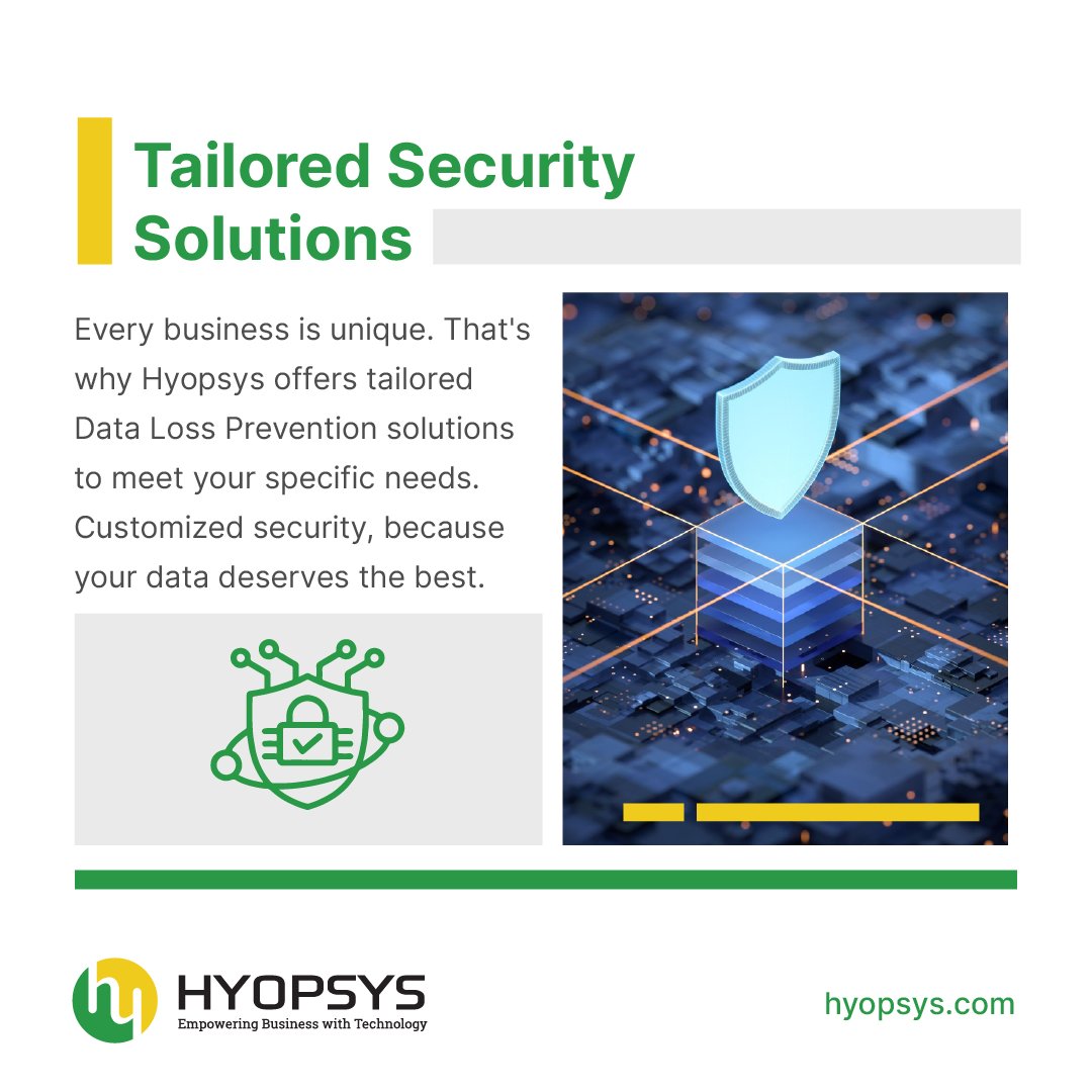 hyopsys's tweet image. Our approach to Data Loss Prevention is to offer solutions that are as unique as your business. We provide customized security measures tailored to meet your specific needs, ensuring that your data receives the highest level of protection. 

#HyopsysSecurity #DataLossPrevention