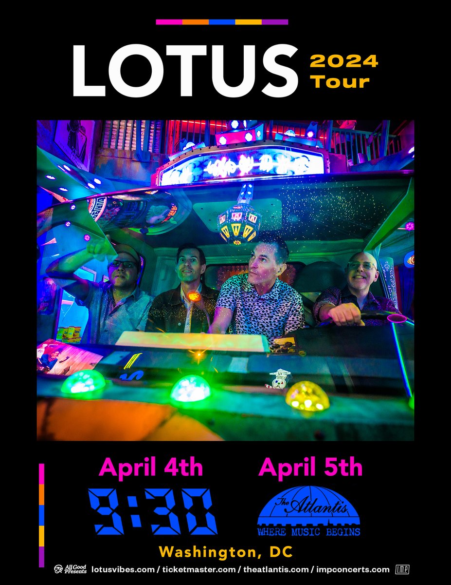 JUST ANNOUNCED: 4/4 & 4/5, An Evening with @LotusTweets Tickets on sale Friday, January 19th at 10AM at 930.com Tickets for The Atlantis on 4/4 show are available by purchasing the 2-day ticket bundle, which includes the 9:30 Club show on 4/5.