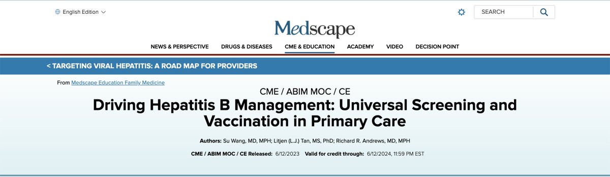 Got 30 mins? Check out this learning opportunity from <a href="/WebMD/">WebMD</a> / <a href="/Medscape/">Medscape</a>! Learn abt updated guidelines for hepatitis B virus (HBV) screening, testing, and vaccination into clinical management.

Learn more here: medscape.org/collection/vir…