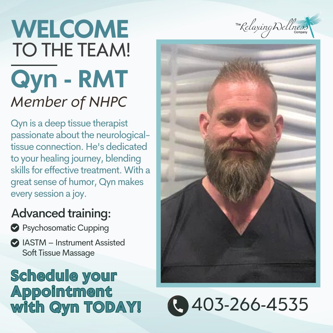 RelaxingWell's tweet image. Meet Qyn, Our New RMT! 💆‍♂️ Passionate about the mind-body connection. Conquer chronic pain with Qyn&apos;s effective treatments and delightful sense of humor.  Ready for a rejuvenating experience? Book now! 📆

#DeepTissueTherapy #RelaxingWellness