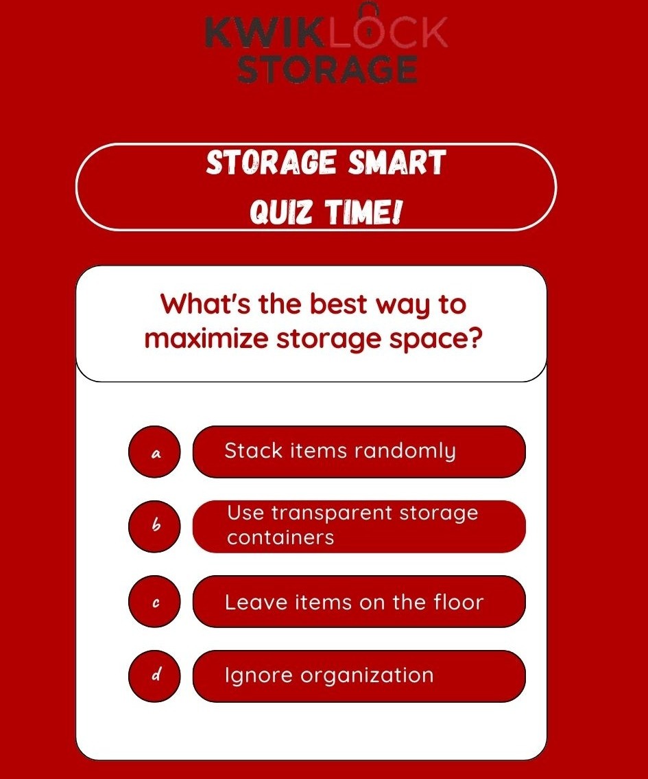 kwiklockstore's tweet image. Take the storage quiz and drop your answers below! Let&apos;s engage in a discussion about your thoughts and ideas on the topic. 🤔💬 #StorageQuiz #ShareYourThoughts #EngageAndDiscuss #KwiklockStorage #StorageSolutions