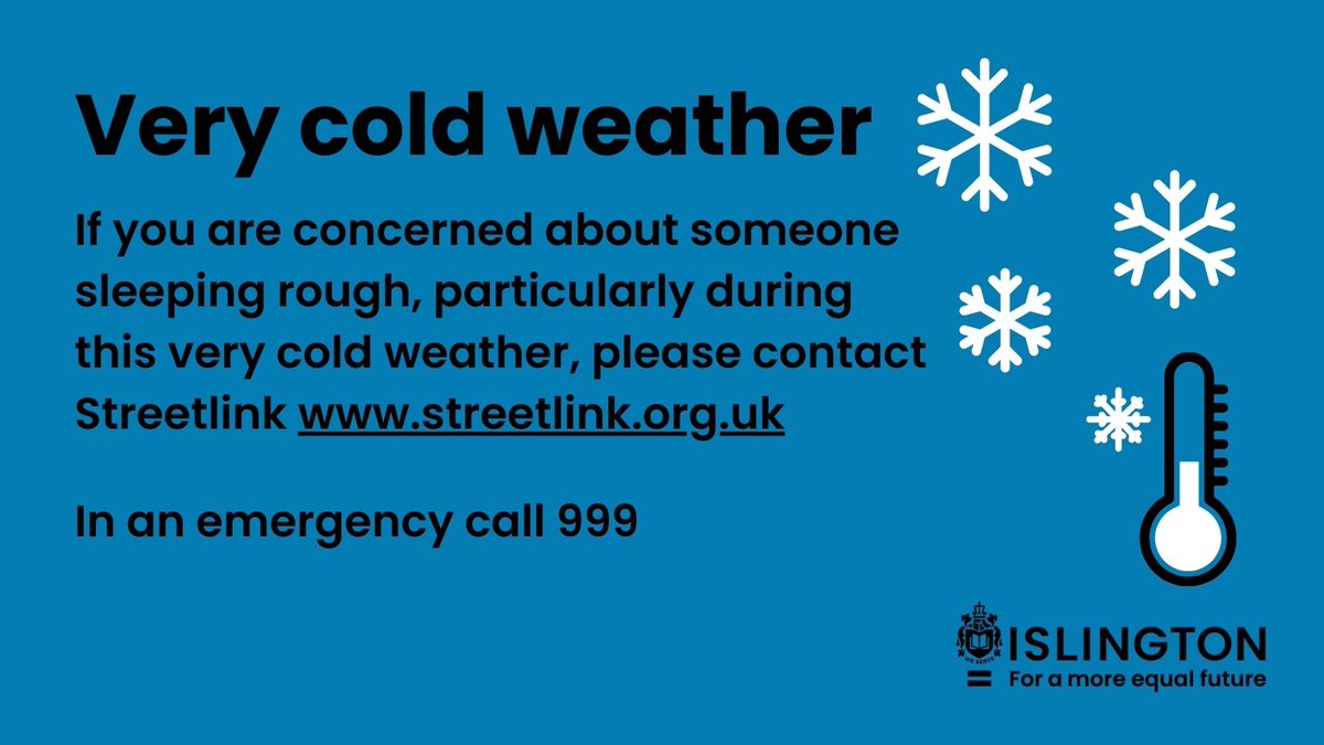 Very cold weather is expected tonight. Emergency shelter and support is available for anyone sleeping rough. If you are concerned about someone sleeping rough, please contact @StreetLink_: orlo.uk/UElWU In an emergency, call 999.