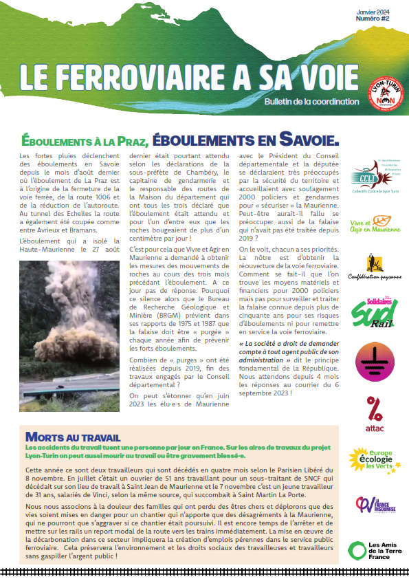 Fede_SUD_Rail's tweet photo. 📣Le numéro 2 du "Ferroviaire a sa voie" ... bulletin de la coordination contre le mégaprojet BTP #Lyonturin et pour d'autres alternatives dans le #ferroviaire public. https://t.co/XhSjQeRPQt