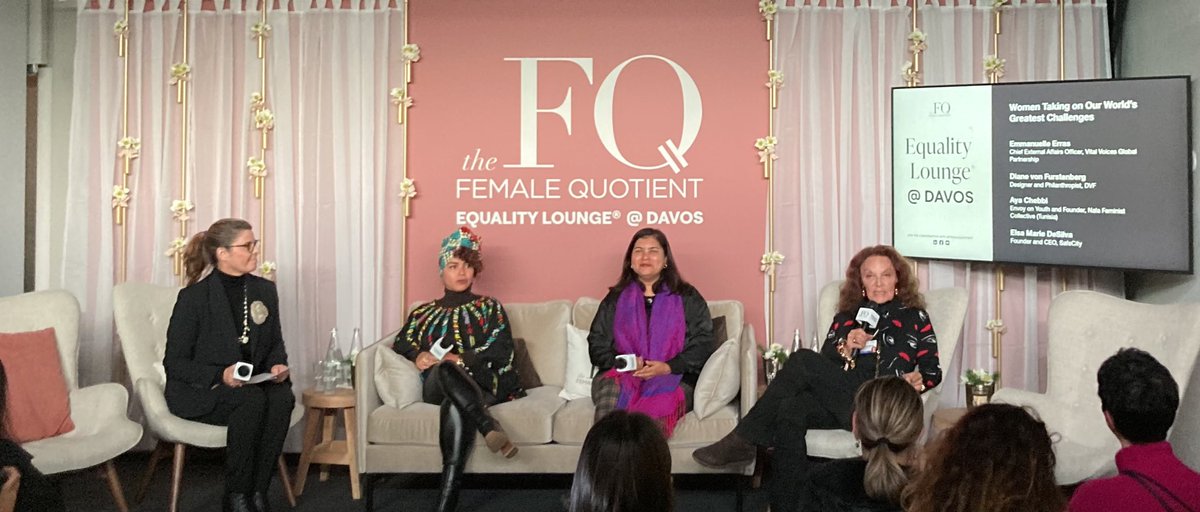 Fascinating panel @femalequotient #EqualityLounge at #Davos on women taking on the world’s greatest #challenges #WEF

“One person can make a change, be a catalyst for #change. But you need an army to bring about #transformation”

Aya Chebbi
Diane von Furstenberg
@elsamariedsilva