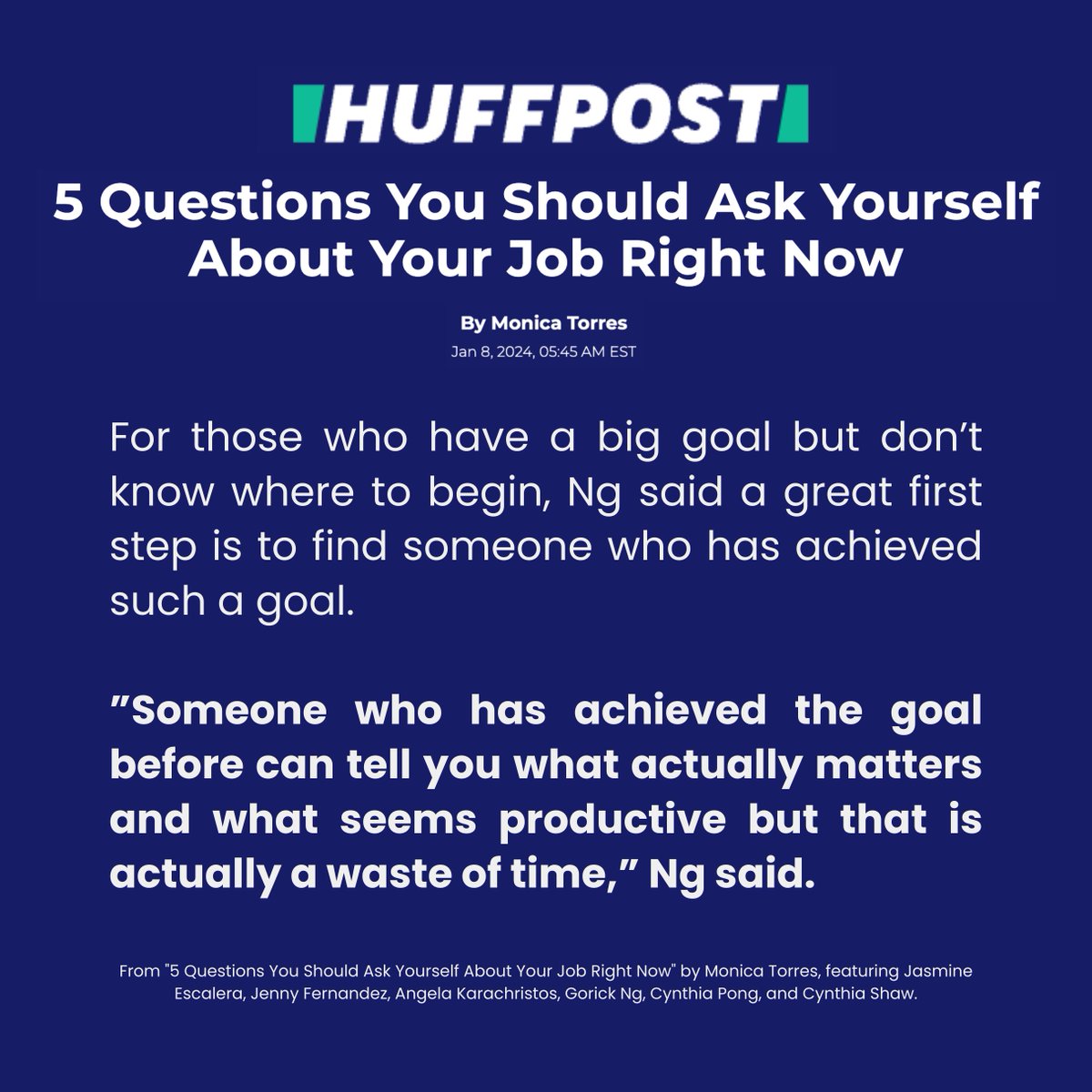Thank you to <a href="/monicatorrr/">Monica Torres</a> <a href="/HuffPost/">HuffPost</a> for a fantastic article with New Year career tips by experts Jasmine Escalera, <a href="/FernandezJennyM/">Jenny Fernandez, MBA</a>, Angela Karachristos, <a href="/EmbraceNYC/">Cynthia Pong, she/her</a>, and Cynthia Shaw: huffpost.com/entry/new-year…

#CareerAdvice #CareerTips #ProfessionalDevelopment