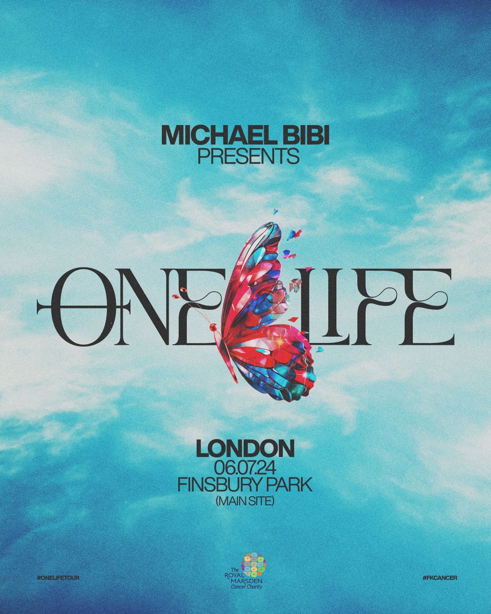 🦋 <a href="/MichaelBibi1/">Michael Bibi</a> presents One Life, Finsbury Park, London Sat 6th July 2024. This 45,000 capacity homecoming show will be the biggest electronic show to ever take place in the capital. 

Signup for tickets now, Pre-sale live 9am Friday 26th January 🦋👉onelifelondon.com