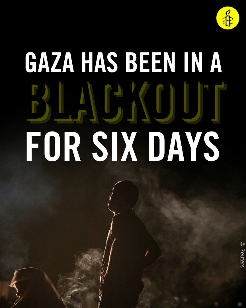 amnesty's tweet photo. Since last Friday the occupied Gaza Strip has been plunged into a communications blackout for the ninth time since the war began. https://t.co/y4YrRVTQn0