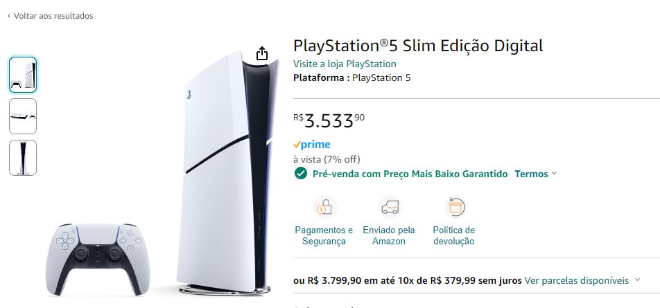 psnowchegou's tweet photo. ❗️ ABRE A PRÉ VENDA DO PS5 SLIM NO BRASIL

com lançamento marcado para 23 de Janeiro, a Amazon abriu hoje a pré venda do modelo slim digital.
Irá custar R$3.799,90 no Brasil, porém a Amazon está ofertando com 3% off, R$3.533,90

Link da Amazon -> https://t.co/MeLjEawjLJ https://t.co/Sost6QhhSv