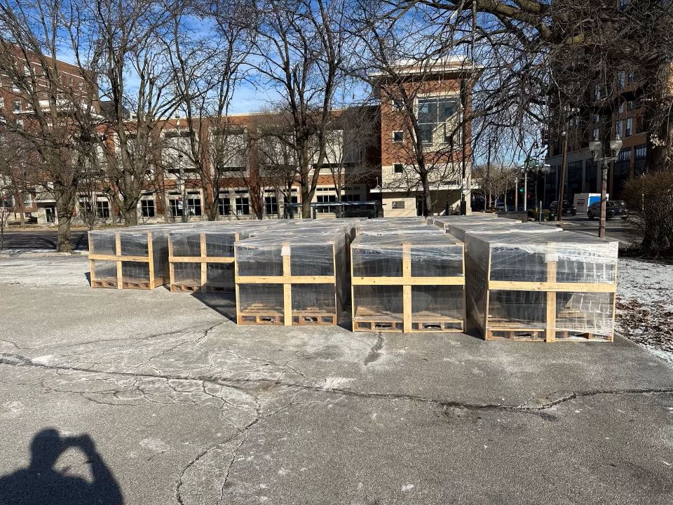 Special Delivery! Street furniture has arrived!  More to come soon.