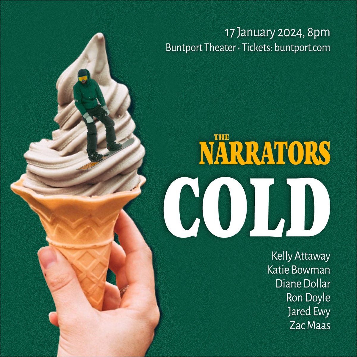 TONIGHT! Join us for our first show of 2024 at @Buntport. We've got an incredible lineup for you: @kellyattaway, Katie Bowman, Diane Dollar, <a href="/Jaredewy/">Jared Ewy</a>, Zac Maas, and your host, <a href="/rondoyleco/">Ron S. Doyle</a>. See you at 8pm!