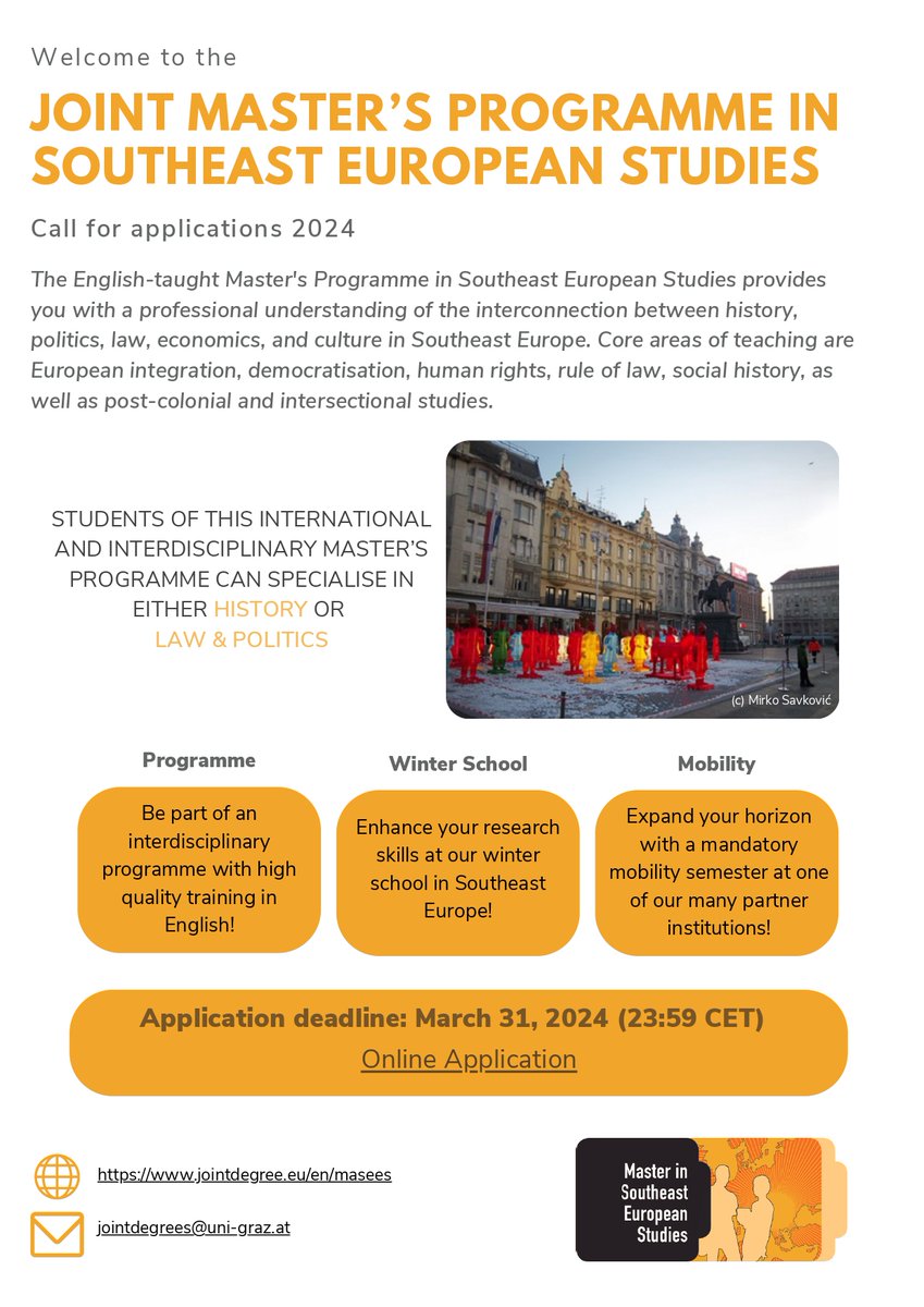 📢Exciting news! The call for applications for the 2024–2025 academic year of the Joint Master's Programme in Southeast European Studies is open until March 31, 2024 For application: jointdegree.biobs.com For more information: jointdegree.eu/en/masees/