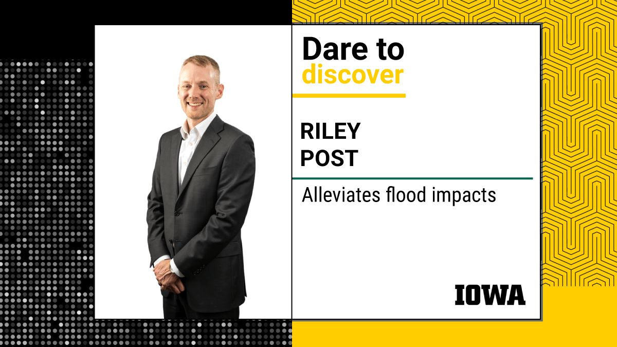 Our own @RileyPost1 is recognized for his research to fight floods in the face of climate change! 'Not only has doing research helped make me a more well-rounded engineer, but it has also introduced me to so many unbelievable people and ideas.'dare.research.uiowa.edu/post-riley/ #DiscoverUI