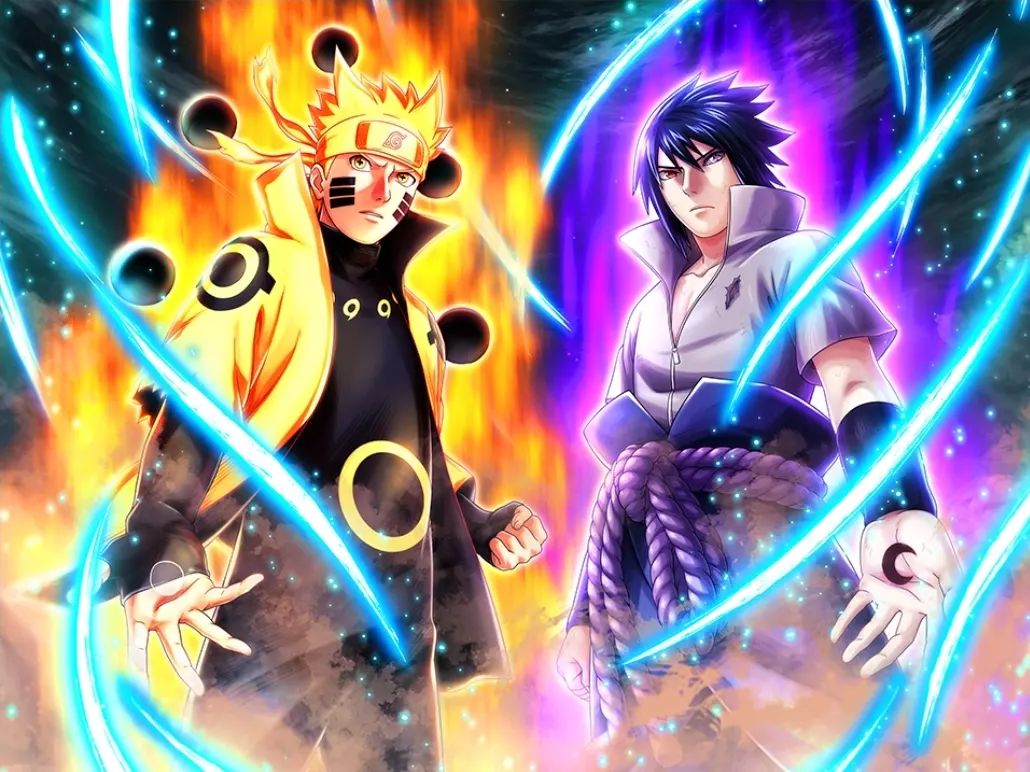 NEW official art of naruto and sasuke with their sun and moon marks!, image size:1030x772