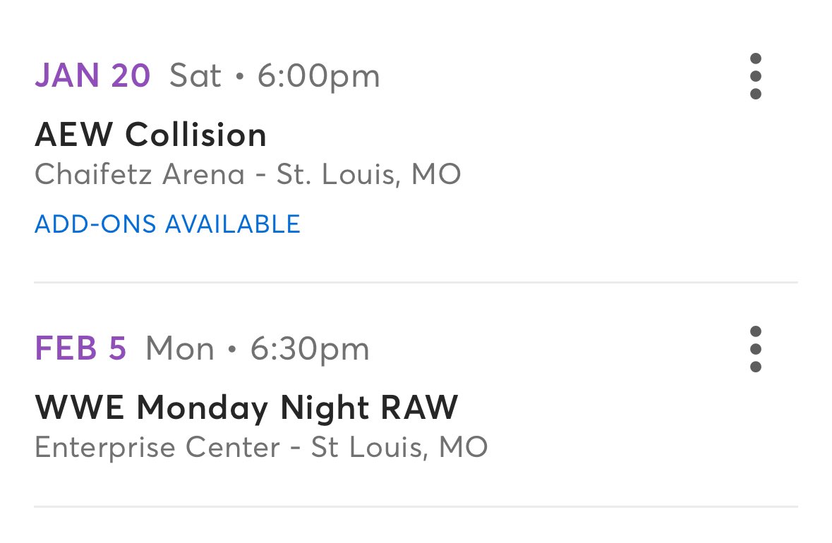 Ticketmaster right now has tickets to <a href="/AEW/">All Elite Wrestling</a> 60% higher than tickets for <a href="/WWE/">WWE</a> <a href="/TheJimCornette/">Jim Cornette</a> <a href="/GreatBrianLast/">The Great Brian Last</a> Should I go to the  pro wrestling event or the backyard mud show that is ripping people off and wondering why the arena is empty?