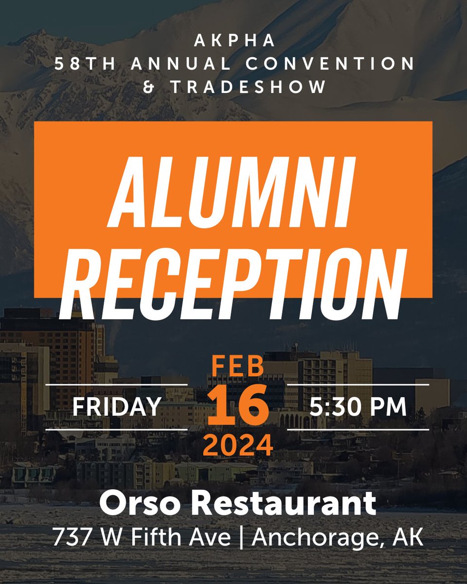Come and bring a plus one for a reception held on opening night of the AKPHA 58th Annual Convention and Tradeshow in Anchorage Alaska!

Please RSVP by February 11th. DM us for details.