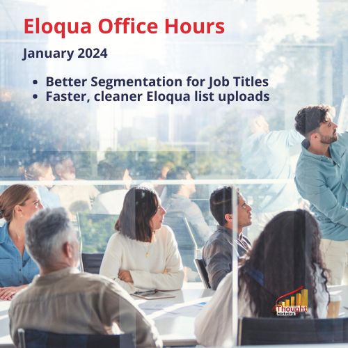Join us on January 25 at 11 AM PST for this month's Eloqua Office Hours! We'll tackle challenges in segmentation and data management, optimizing list uploads, and more. Save your spot here: bit.ly/3O7RBJL

#Eloqua #OracleEloqua #OracleMtkgCloud #Marketing