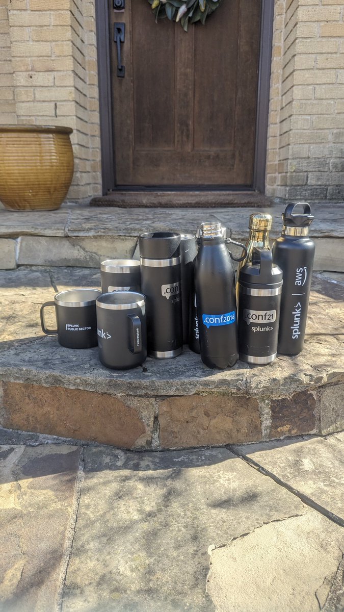 After careful reflection, I've come to determine the 60% of my compensation while I worked at Splunk was via vacuum flask. These are just the ones that were in a cabinet that I could find