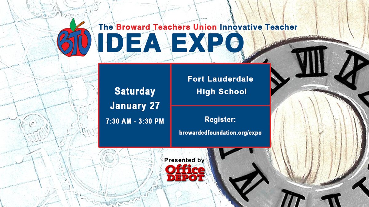 Teachers, do you want to add a spark of creativity to your classroom? Register for the 2024 Broward Teachers Union Innovative Teacher IDEA EXPO presented by Office Depot today!

Register online at: browardedfoundation.org/expo/