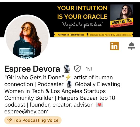 So dope!!!!! “Top Podcasting Voice” on <a href="/LinkedIn/">LinkedIn</a> 🎙️💙😱 

It is just a thrill seeing that badge knowing how hard and consistently I’ve worked. Launched my first podcast in 2013, 10ish years later here we are. It’s gonna be a good year!!!!