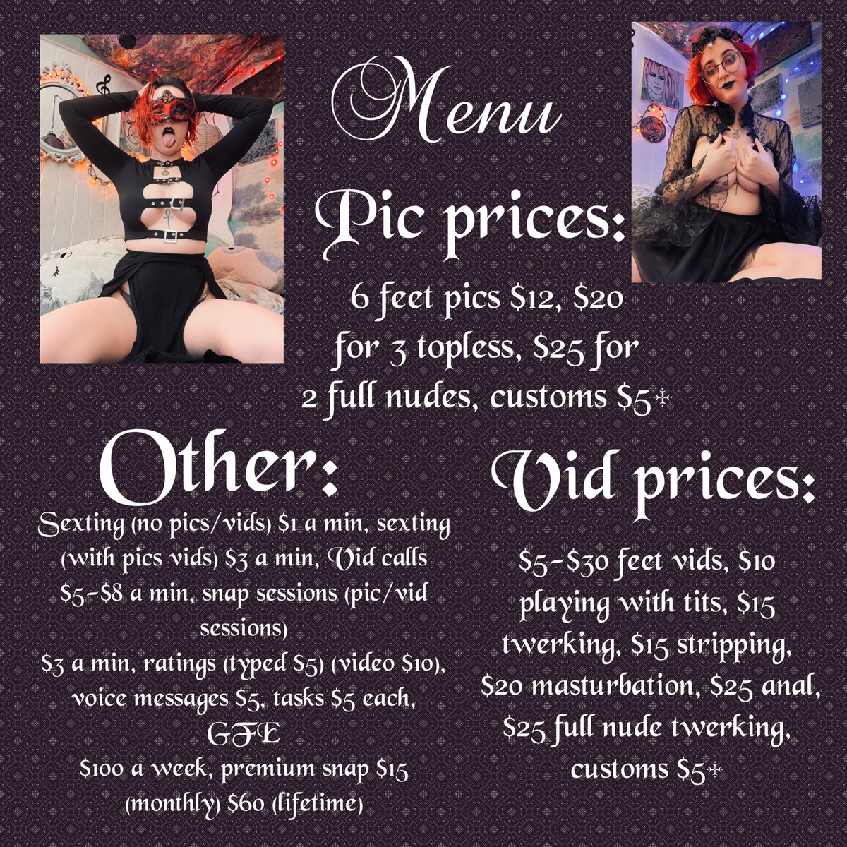 TheEvilOne42's tweet photo. I’m doing vid calls, sessions, customs and more!
💚Cashapp: $theevilone42💚
💛Snap: miss_lilith42💛
💙Onlyfans, Fansly and FeetFinder💙
🤑Wishtender and Apple Pay🤑
💜Insta, Kik, Skype, Discord and iMessage💜
🧡Free Pornhub (with Samples!)🖤
🔗Links below!🔗 https://t.co/etJot16EYh