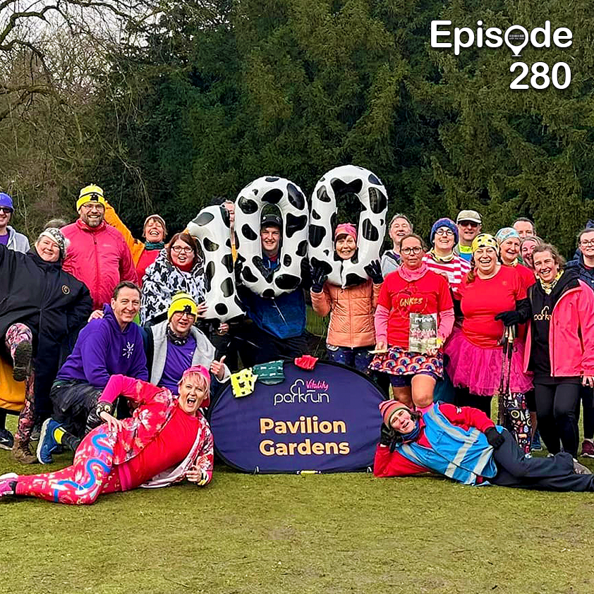 WithMeNowPod's tweet photo. 2️⃣8️⃣0️⃣ Episode 280 - 'blame all the Steves’ is now available!
🤳 Repentant Nicola stays close to home and Danny was chased by a quickie seeker at Markeaton parkrun.
📷: Lynsey Burrell & co at Pavilion Gardens parkrun celebrating her 100th different volunteering location. https://t.co/MbJfQBoGi0