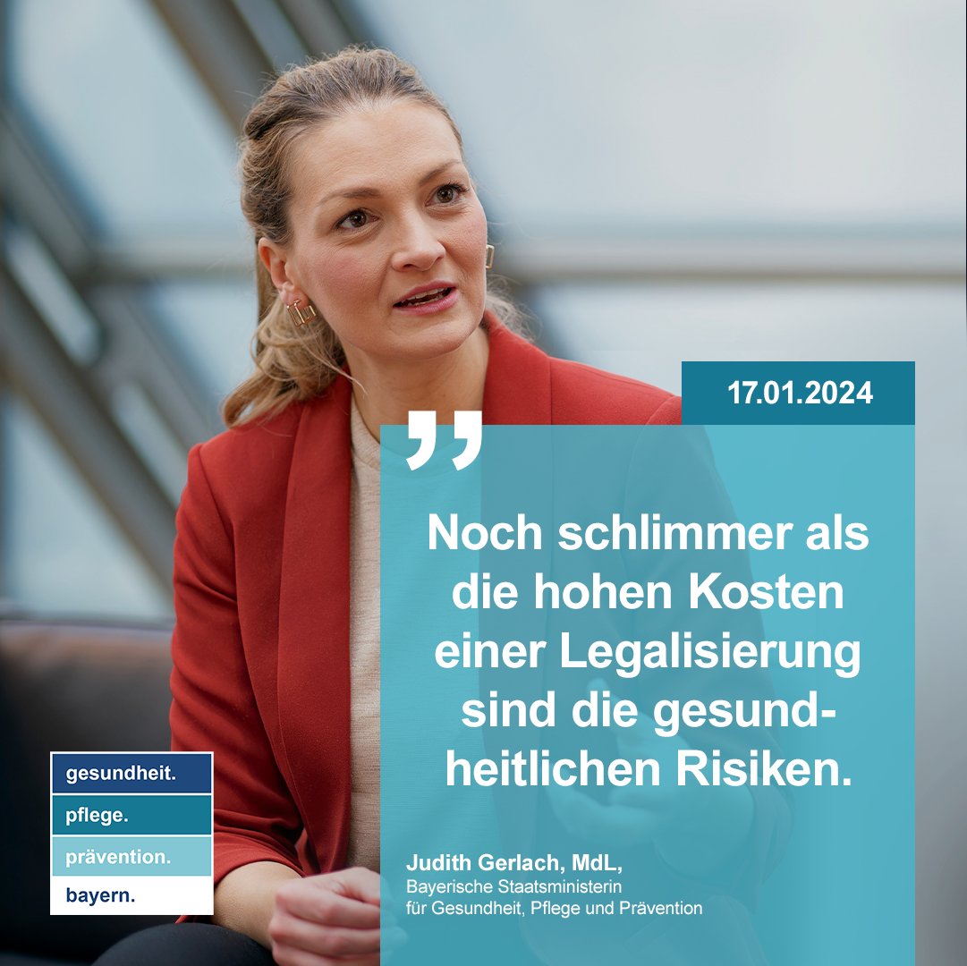 Bayerns Staatsministerin für Gesundheit, Pflege und Prävention Judith Gerlach fordert von der Bundesregierung den sofortigen Stopp der Cannabis-Pläne. Mehr dazu: stmgp.bayern.de/presse/gerlach… #Cannabis #CannabisLegalisierung #BKABewertung