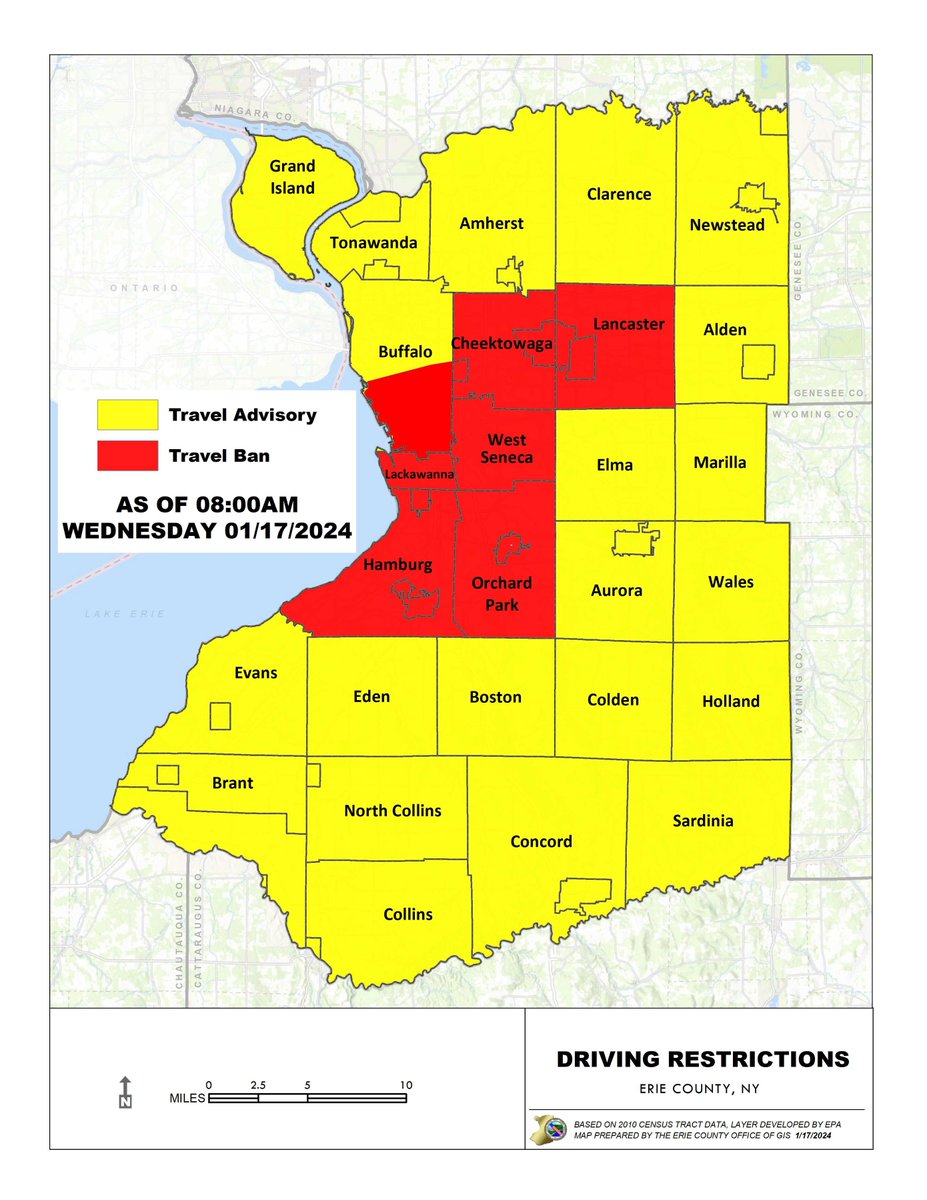 UPDATE: A Driving Ban is now in effect for South Buffalo (encompassing all area south of Broadway).

A Driving Ban remains in effect for:
City of Lackawanna
Town of Cheektowaga
Town of Lancaster
Town of West Seneca
Town of Orchard Park
Town of Hamburg