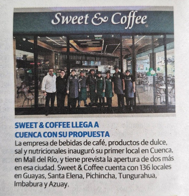 CRF_AGENCIA's tweet photo. Gracias a Diario #ElUniverso por la nota sobre la llegada de #SweetandCoffee a #Cuenca .

#CrfComunicaciones #ComunicaciónquehaceElBien #rrpp #pr #RRPPconCRF #prdigital #medios #prensa #mediosdecomunicación https://t.co/b5tWv7bqAh