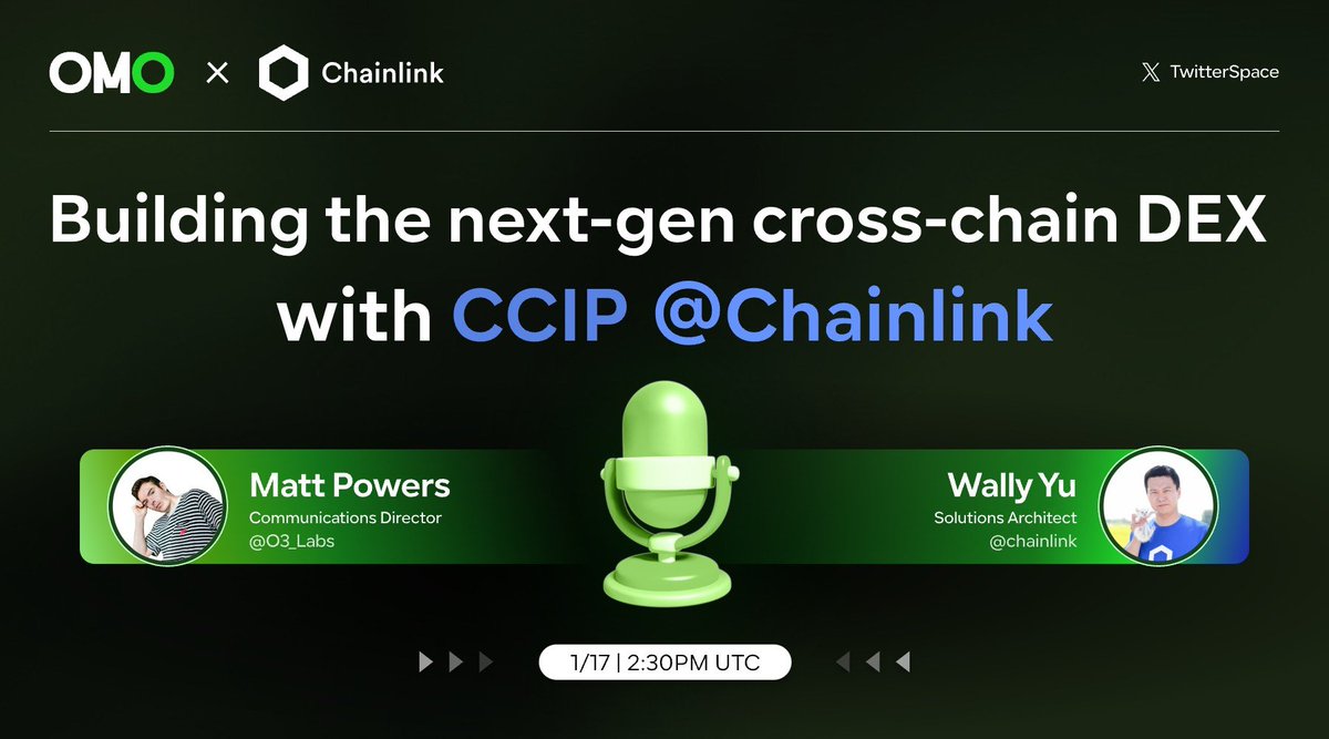 In just over 1 hour's time, we'll host Wally Yu of <a href="/chainlink/">Chainlink</a> to talk about Chainlink, it's mission, their BUILD program, and what it means for Omo Swap to join their esteemed incubation group as we work to make seamless cross-chain swaps a reality! 

x.com/i/spaces/1djGX…