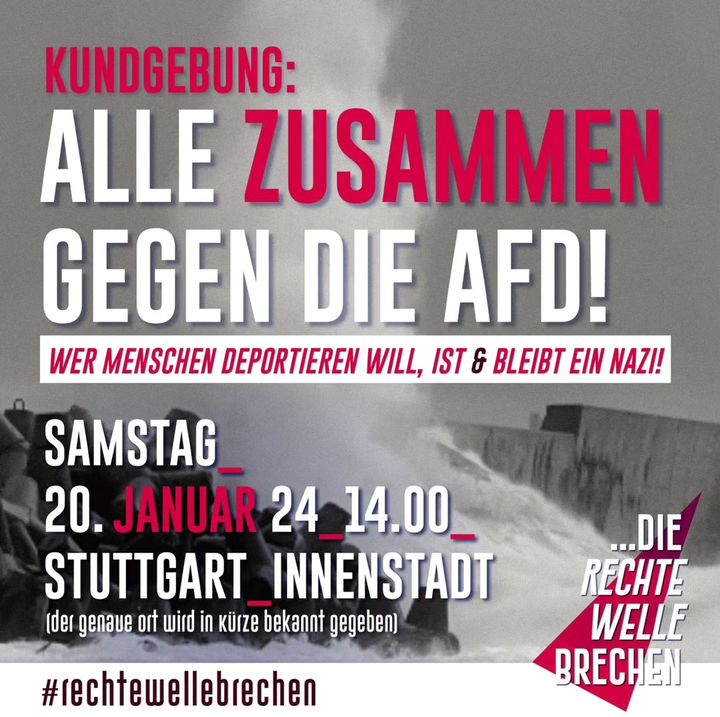 SBoblingen's tweet photo. #TDGR Alle zusammen gegen die AfD! Wer Menschen deportieren will, ist &amp; bleibt ein Nazi! Sa, 20. ´10., 14.00 h Innenstadt #Stuttgart (genauer Ort wird noch bekannt gegeben). #NieWiederIstJetzt #RechteWelleBrechen https://t.co/neC1pBm3mK