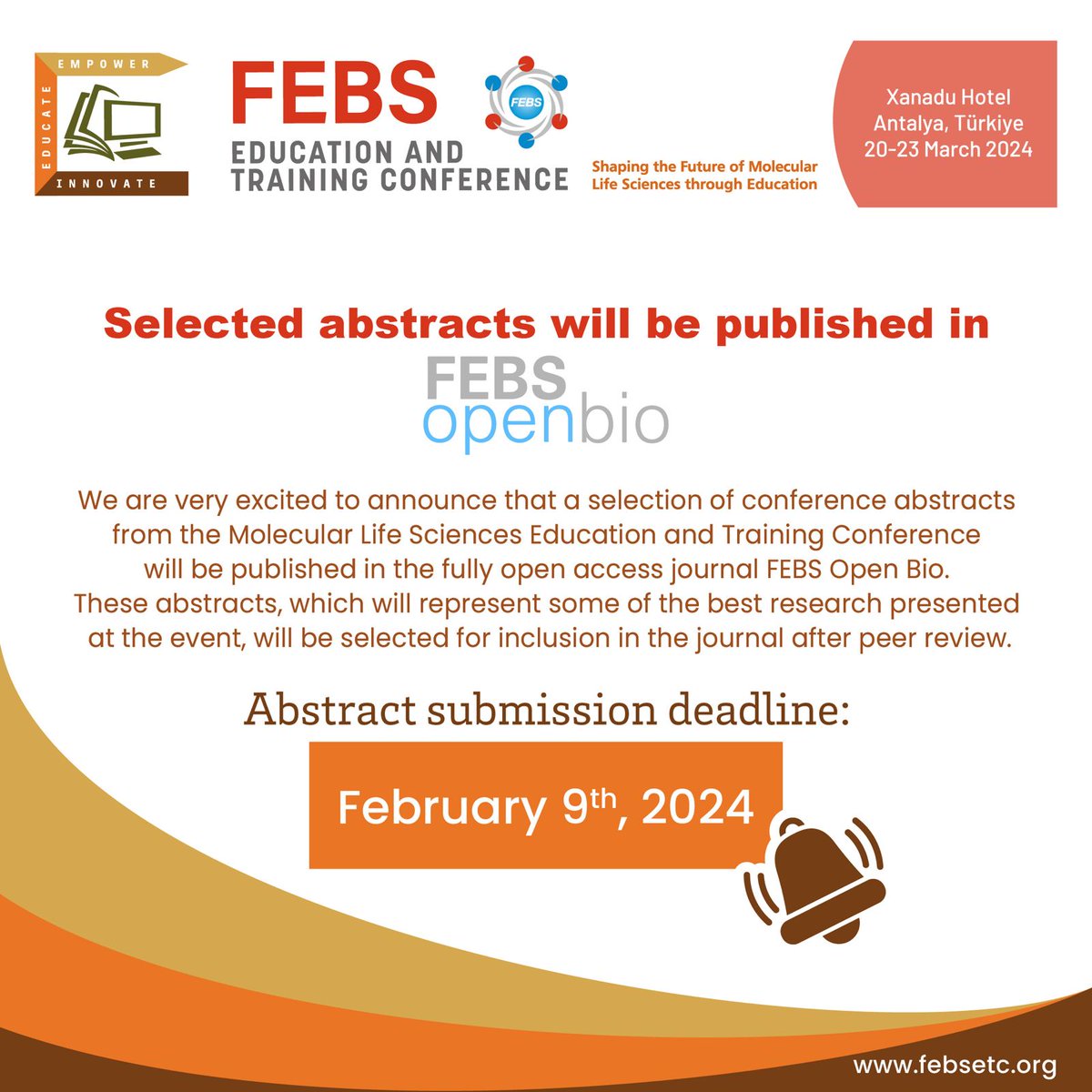 🌟 Big News from the FEBS Education and Training Conference! 
A selection of the exceptional abstracts from our upcoming conference will find a new home in the pages of FEBS Open Bio! 📖
See you in Antalya – where science meets the sea, and your research reaches new heights! 🌊🔬
