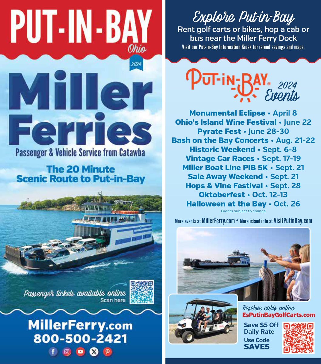 The 2024 Miller Ferry to Put-in-Bay Brochures & Schedules are here! Download or order here ➡ ow.ly/JycY50QrkBQ. @OHHeartofitAll @visitputinbay #millerferry #putinbay