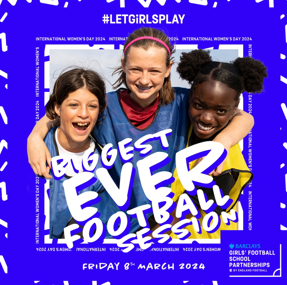 #LetGirlsPlay Biggest Ever Football Session is back on 8️⃣ March & this is your official invite to get your school involved 📷 Sign up 📷thefa.jotform.com/232483682684063