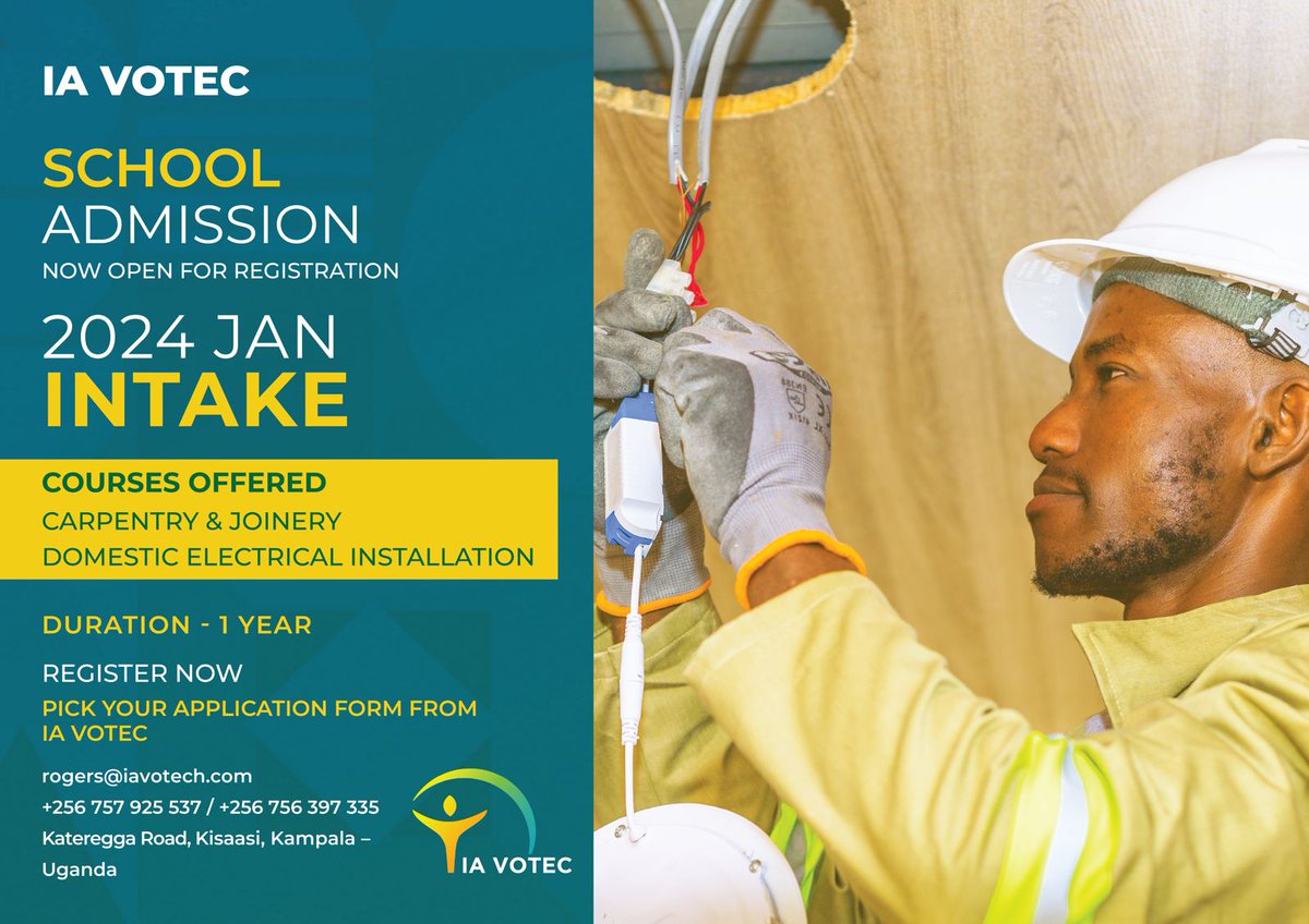 ia_ministries's tweet photo. Our school is finally here. A chance to craft your future with IA Vocational Technical School! 🛠️ Explore the art of Carpentry and Electrical Installation from our school in Kisaasi. Enroll now! See flyer for more information #IAVoTech  #Carpentry #ElectricalInstallation https://t.co/wZnnPG2QgA