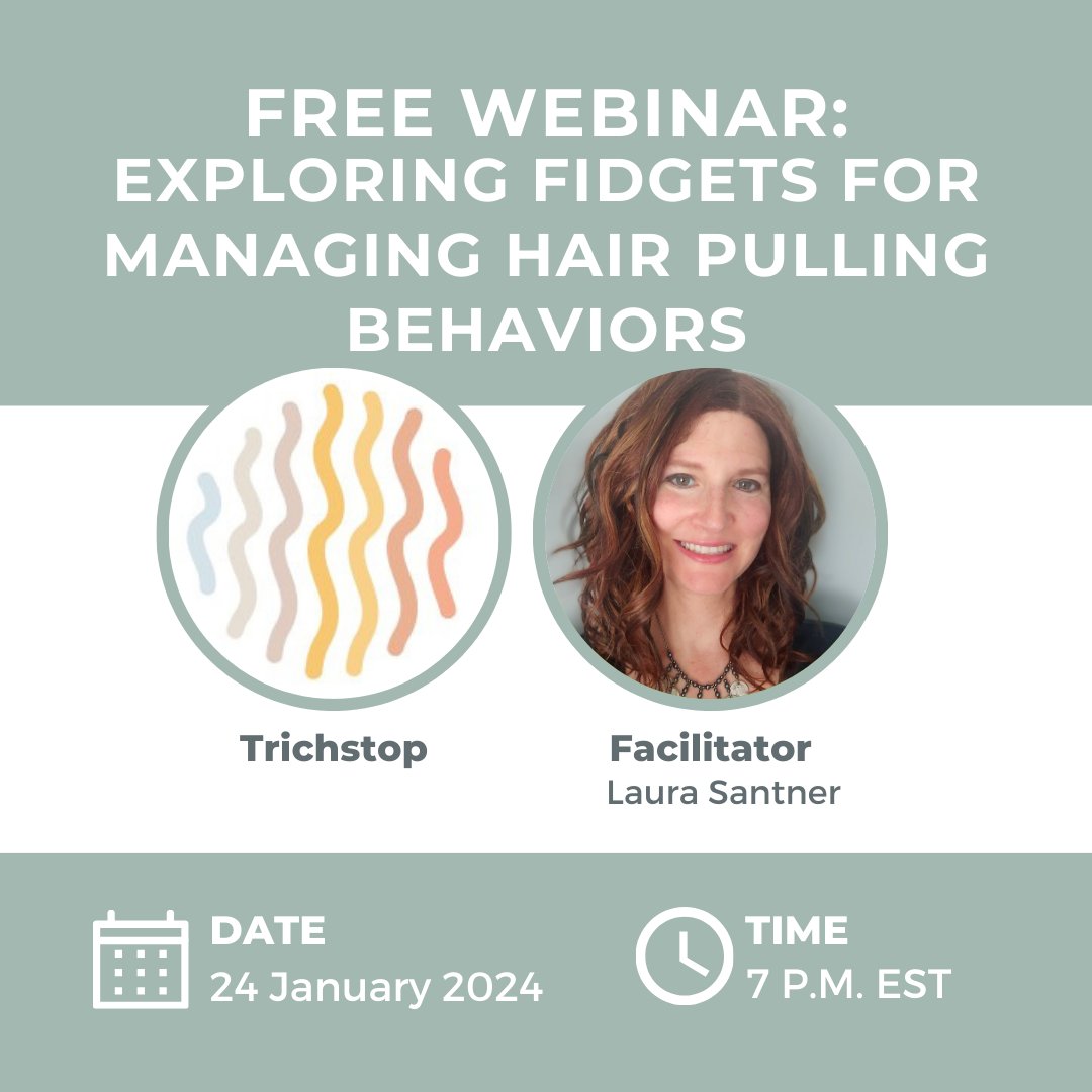 trichstop1's tweet image. Discover the benefits, uses & options of fidgets for managing hair pulling.
Register here: trichstop.com/webinar
Join here: us02web.zoom.us/j/89342165668
#fidgettoys #fidgets #hairpull #hairpulling #trichotillomania #trich #mentalhealth #MentalHealthSupport #webinar #haircare