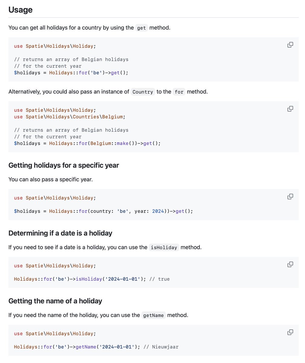 freekmurze's tweet image. 🚀 We just released a mini-package called spatie/holidays that can calculate all public holidays for a country.

Right now Belgium, Netherlands and Hungary are supported, but we’re welcoming PRs for other countries.

#php