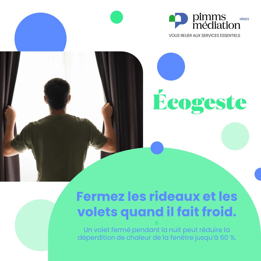 PIMMS_de_Nimes's tweet photo. 🌎 ECOGESTE 🌎
Le froid de l'hiver est là ! ❄
Le conseil écogeste : fermez les rideaux et les volets quand il fait froid. 🏠
#pimmsmediation #nimes #ecogeste #mediation #énergie https://t.co/wIYNRaijdb