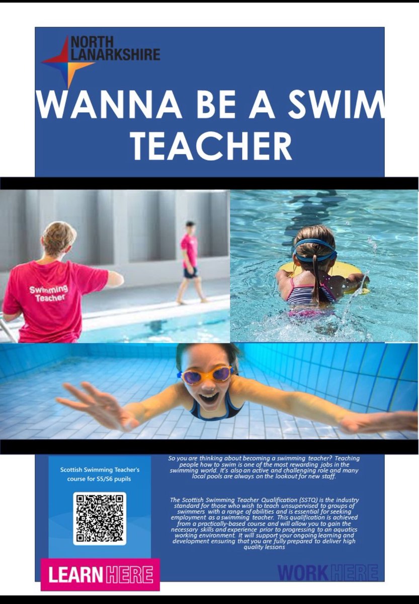Dalziel Future Fridays (@dlfuturefriday) on Twitter photo 12 spaces available for S5/S6 pupils to complete this training during Future Friday and gain employment as a swim teacher. Multiple training blocks are planned through the year.
Sign up using QR code.
<a href="/DalzielHigh/">Dalziel High School</a> 12 spaces available for S5/S6 pupils to complete this training during Future Friday and gain employment as a swim teacher. Multiple training blocks are planned through the year.
Sign up using QR code.
<a href="/DalzielHigh/">Dalziel High School</a>