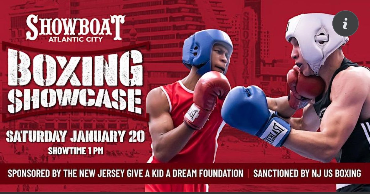 Showboat Boxing Showcase

Join us for the Showboat Showcase sponsored by the New Jersey Give a Kid a Dream Foundation and sanctioned by NJ USA Boxing.

Saturday, January 20, 2024
Showtime 2 pm
<a href="/Showboat_AC/">ShowboatAC</a>