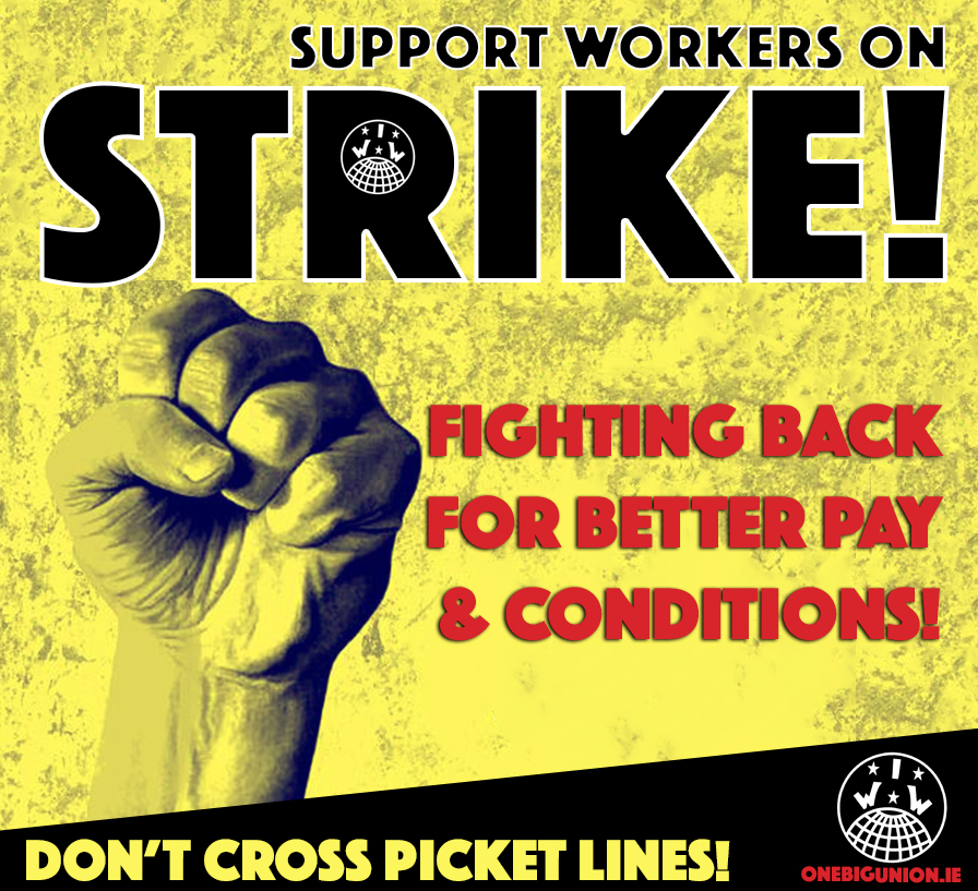Dlúthpháirtíocht le gach oibrithe ar stailc amárach! 

Solidarity to all workers on strike tomorrow. 170,000 out for fair pay and conditions.

The bosses and politicians are waging class war, the workers are fighting back. Victory to the workers ❤️🖤